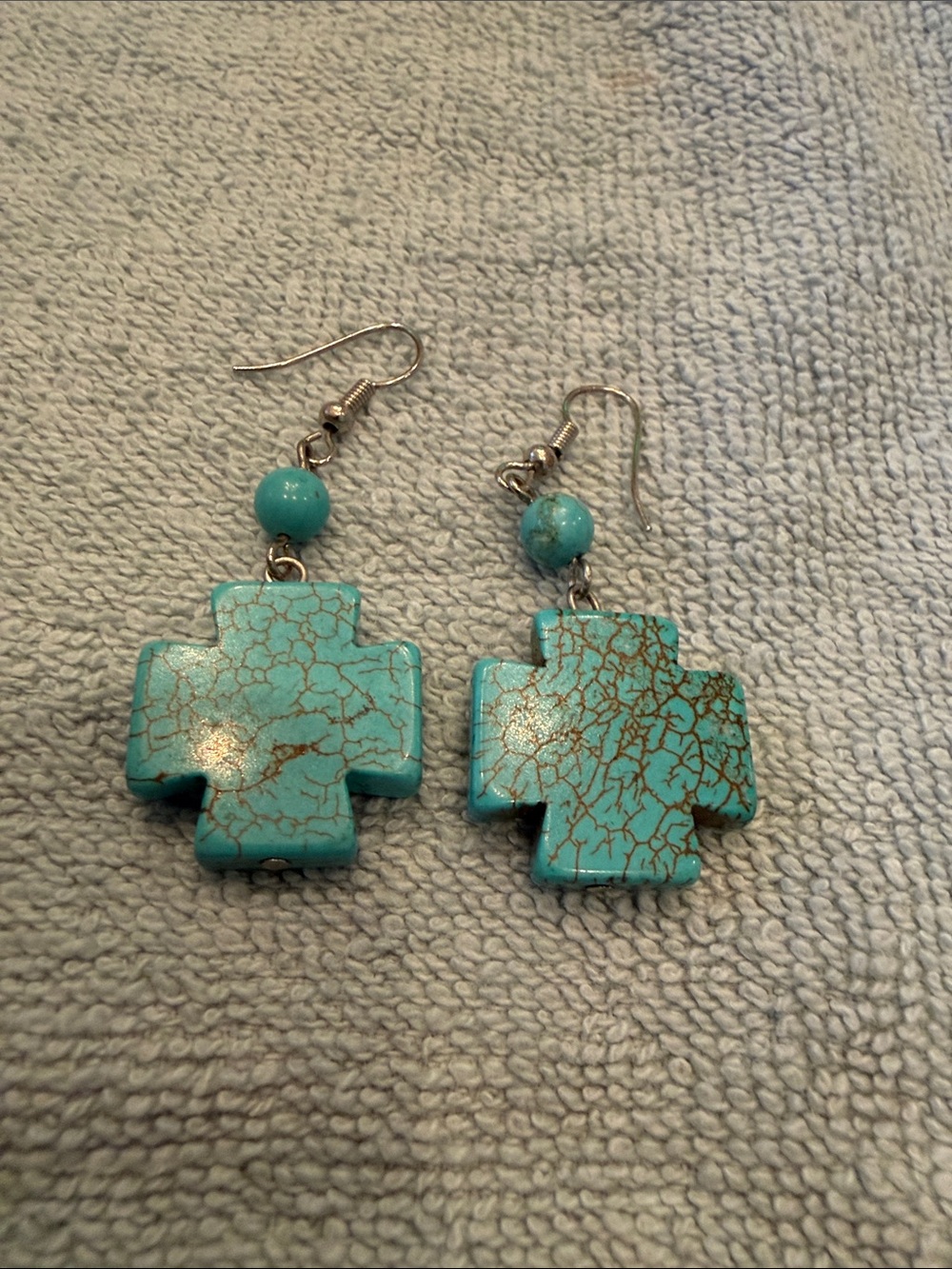 Source Unknown Turquoise Cross Dangle Earrings